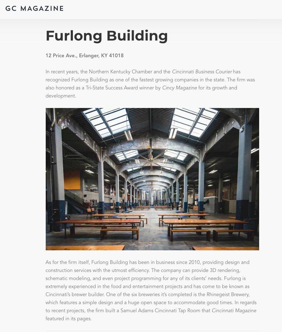 Furlong Building named to Top 25 Brewer Builders list in the U.S.